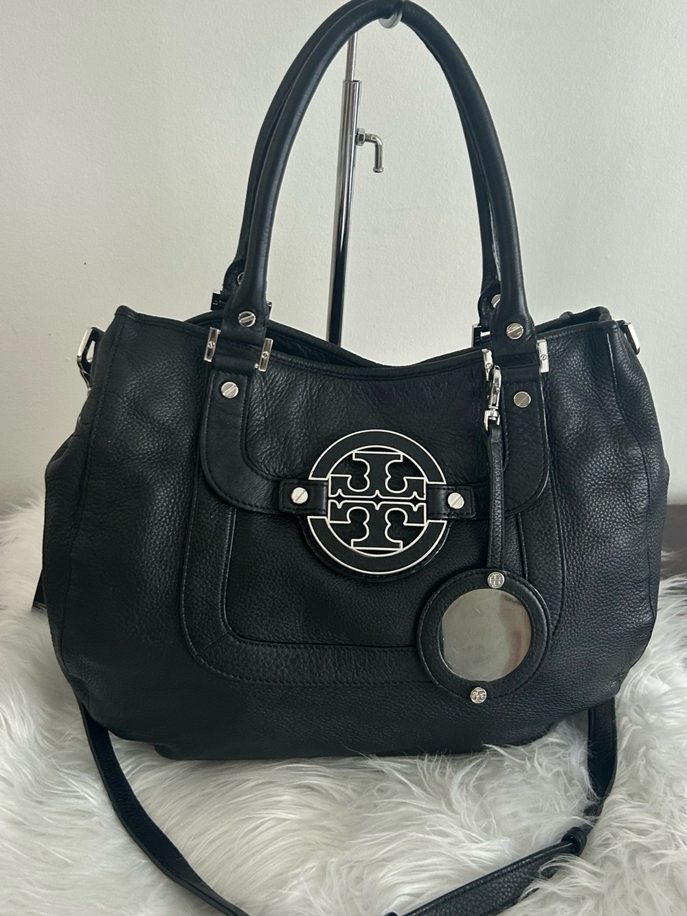 Tory Burch Amanda Black Pebbled Leather Tote Shoulder Bag Crossbody - Picture 3 of 14